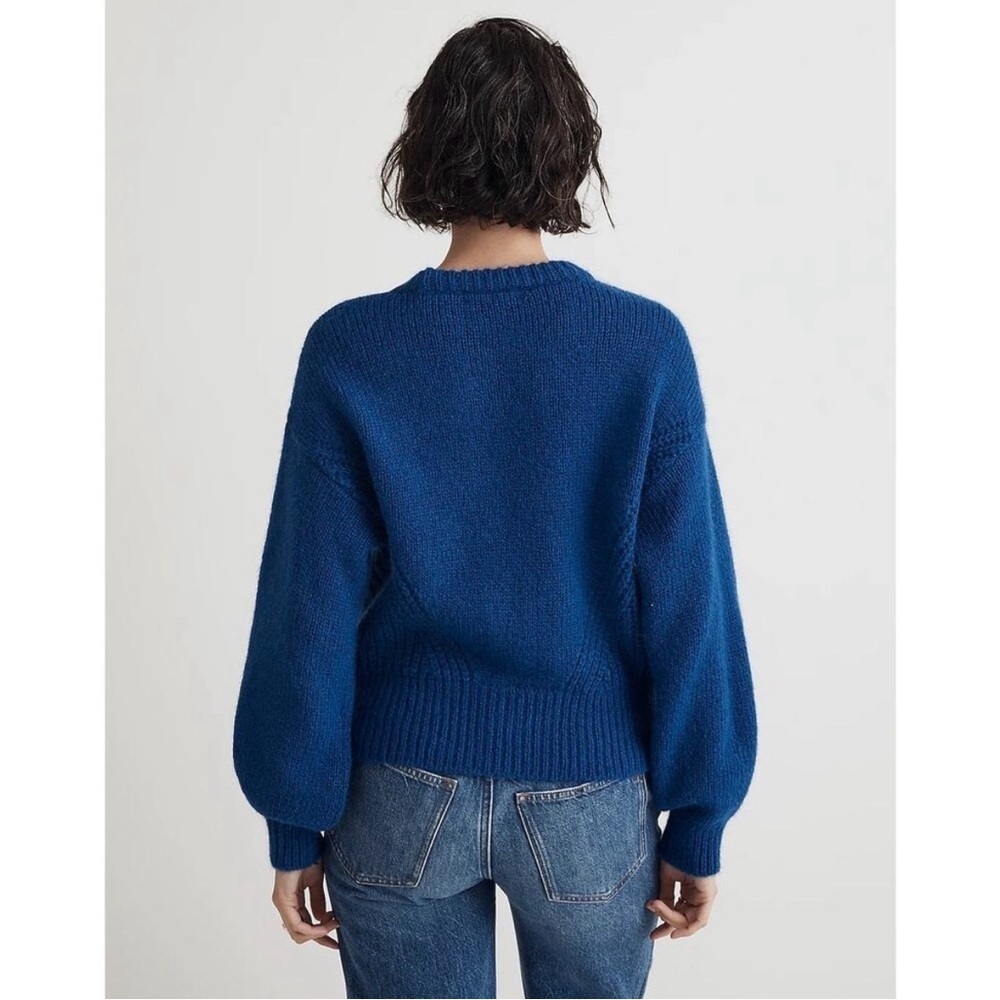 Madewell Simone Blue Balloon Sleeve Crewneck Pullover Sweater NWT - Picture 2 of 7